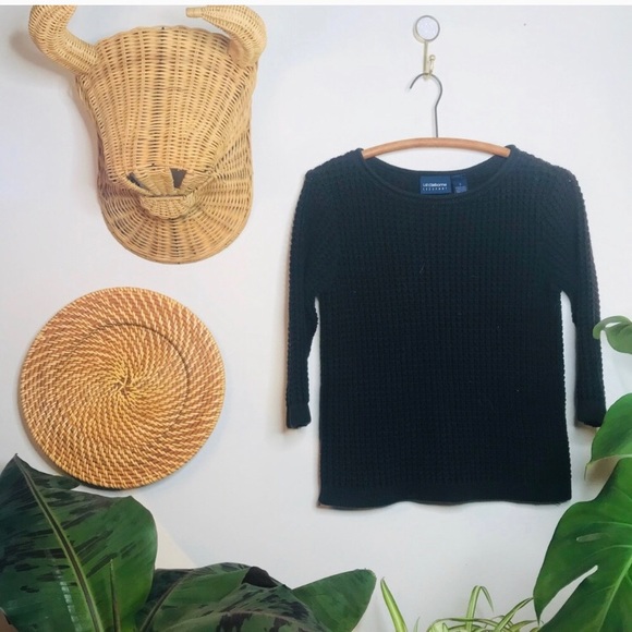 vtg vsco Crop Waffle Knit Black Boat Neck Sweater - Picture 4 of 6